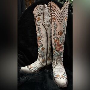 DOUBLE D RANCH Sparrow EMBROIDERED FLORAL TALL BOOTS Rare‎